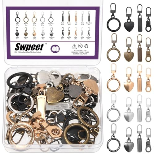 Swpeet Lot de 40 fermetures éclair de rechange pour valises, bottes, sacs à dos, vêtements, pantalons, sacs à main - 4 styles et 5 couleurs