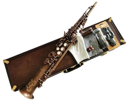 Professionell Saxofon Bb tangent Sopransaxofon Med Inbyggd Hals Och Åldrad Kropp