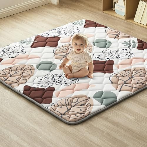Hamino Krabbeldecke Für Baby 127 x 127CM, Faltbar, Weich und Rutschfest Spielmatte Baby, Geeignet Für Kinderzimmer Bodenmatte (Blätter)