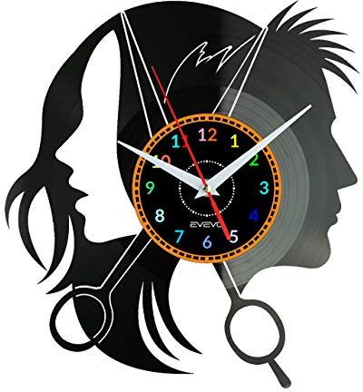 Orologio da parete per parrucchiere da salone in vinile piastra in vinile parrucchiere negozio di barbiere decorazione da parete regalo per lei per lui EVEVO