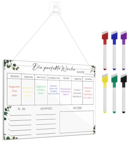Vicloon Kalender i akryl varje vecka, 30 cm x 20 cm, transparent återanvändbar kalenderbräda med 6 x raderbar penna, för veckomenylista för veckovisa önskemål, 9 stycken