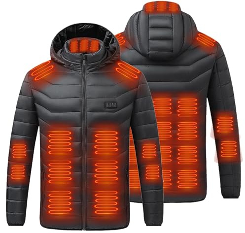 YAOJIWANG Manteau Chauffante Homme Femme Veste Chauffant avec 29 Zones de Chauffage et 3 Températures Réglables Manches Longues Blouson à Capuche Amovible Vêtement Pour Extérieur, Moto, Ski, Randonné