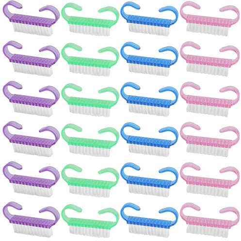 GZRXIOUS 24 Pezzi Spazzolino per Unghie Mani, Spazzola per Unghie con Doppie Setole Dure, mini pennello per unghie con manico, per Pulizia Mani, Piedi, Dita, Scarpe e Igiene Superfici Domestici