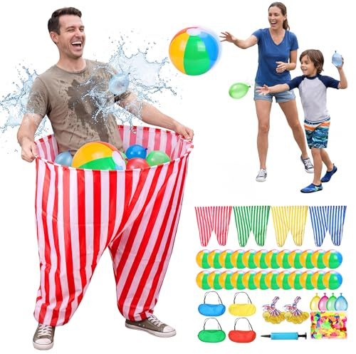 145 PCS Granny Pants Garden Game 4 Pack with 24 Balls, Sports Day Kit Outdoor Games Set Oversized Giant Trousers Ball Catch Game for Kids Adults, Field Day Carnival Birthday Party Family Reunion