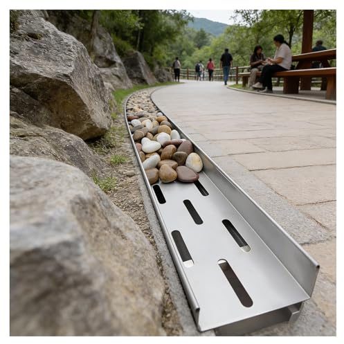 Canale di drenaggio stretto in acciaio inox 304，canaletta scolo acqua piovana robusto，canale di drenaggio per cortile，canale di grondaia in metallo per paesaggi esterni(H10*W10CM/H3.94*W3.94IN)