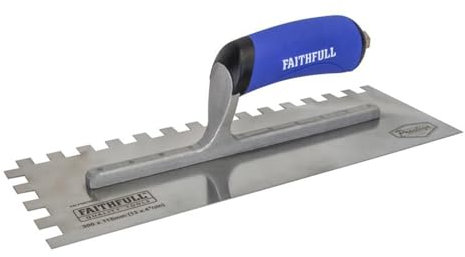 Faithfull FAIPTNT13SS Prestige Stainless Steel Notched (10 mm) Tiling Trowel 330 x 115 mm (13 Inch),Multi-Colour