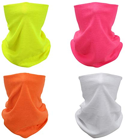 SMEHCF 4 Bandeau Bandana Cagoule Demi Masque Bouclier Tête Cheveux Écharpe Cache-Cou Chapeau Polyvalent pour Femmes Hommes Respirant Réutilisable Lavable Couleur Pure Blanc Néon Jaune Rose Orange
