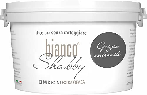 bianco Shabby® Grigio Antracit (antracitgrå) Vattenbaserad kritfärg för alla ytor – extra matt finish (2,5 liter)
