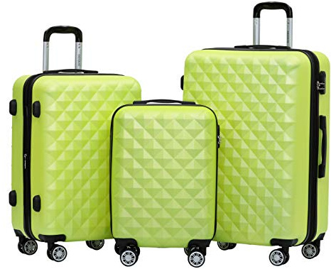 BEIBYE Zwillingsrollen 2066 Hartschale Trolley Koffer Reisekoffer Gepäck M-L-XL-Set (Grün, Set)