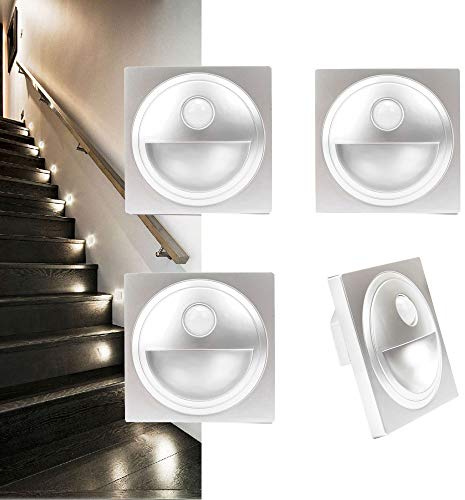 Arote LED Treppenlicht mit Bewegungsmelder Treppenleuchte Treppenbeleuchtung Wandeinbauleuchte Stufenlicht Beleuchtung Lampe, für 60er Schalterdosen, 4er Set, 230V warmweiß