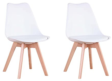 GrandCA HOME Set di 2 Sedie Imbottite per Sala da Pranzo Con Gambe in Legno Massello di Faggio, Adatte per Sala da Pranzo, Soggiorno, Cucina, Camera da Letto, Bianco