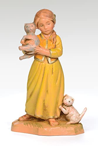Fontanini by Roman Inc., Filia The Girl with Kittens, 5 Collection, Nativity Figure and Accessories, Hand Sculpted and Painted (3x2x5)