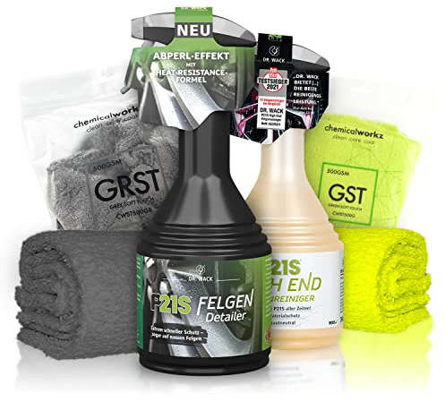 Felgenreiniger Detailer Set: Dr. Wack P21S HIGH END Auto Felgen Reinigung & Versiegelung für alle Felgen + Felgenbürste + ChemicalWorkz Premium Mikrofasertuch | 4-teilig