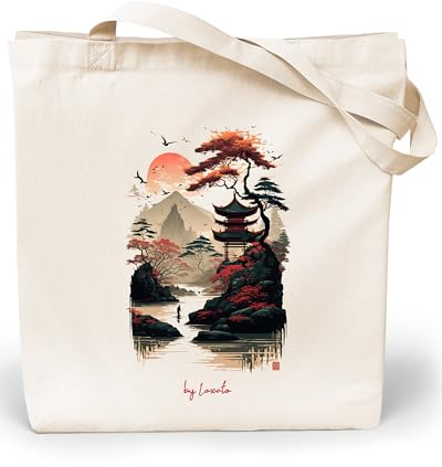 Loxato Stoffbeutel Bedruckt - Stofftasche - Baumwolltasche Bedruckt 100% B35 x H42 x T8 cm - Tragetasche Canvas-Stoff 220 g/m2 - Jutebeutel - Einkaufstasche Lange Henkel 70cm - Einkaufsbeutel