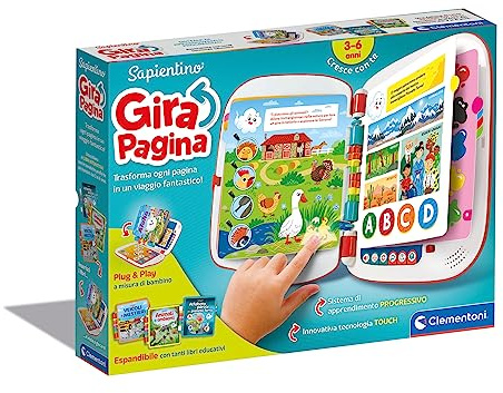 Clementoni - 16430 - Sapientino - Girapagina - Libro Elettronico Bambini, Gioco Educativo 3-6 Anni, Libro Interattivo, Elettronico Parlante, Apprendimento Acustico, Con Batterie