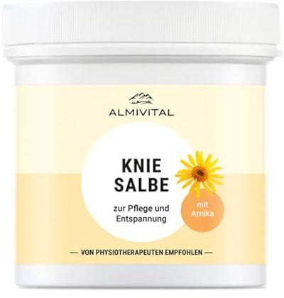 ALMIVITAL Kniesalbe | Entspannung für strapazierte Knie und beanspruchte Hautpartien | Massagecreme Physiotherapie | Knie Creme mit Arnika | 250ml