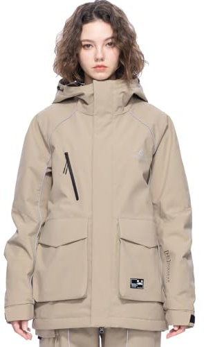 HIGH EXPERIENCE Skijacke, Snowboardmantel, Schnee, Winter, wasserdicht, isoliert, winddicht, warm, mit Kapuze für Herren und Damen, Hellkhaki, S