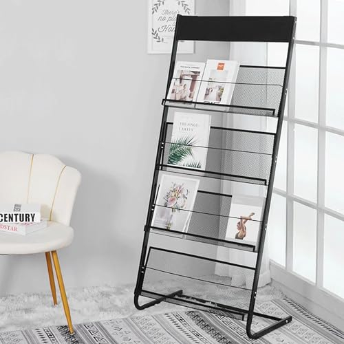 Whemyreat Présentoir à Prospectus 4 Niveaux en Métal - Support Latéral pour Brochures, Informations, Littérature et Journaux (Noir)