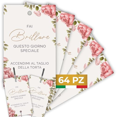 Etichette Scintille Luminose Matrimonio 64pz MADE IN ITALY - Biglietti Stelline Scintillanti in Cartoncino di Alta Qualità - Decorazioni Matrimonio Idee Originali (Scintille NON Incluse) (ES-04)
