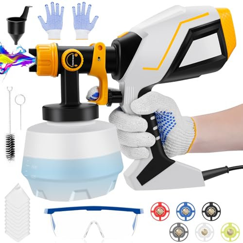 VIRIECH Pistolet à Peinture, 600W Pistolet Peinture Électrique avec 6 Buses en Cuivre et 3 Motifs, Réservoir de 1200 ML, Idéal pour Meubles, Clôtures, Murs, Armoires, Bricolage