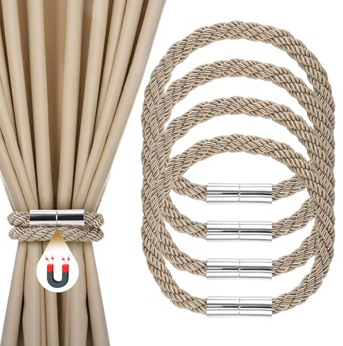 JIZZU - Fermacravatta magnetica per tende, 4 pezzi, fermatenda magnetico, fermatenda in cotone intrecciato a mano, per casa, soggiorno, camera da letto e ufficio, colore rosa cenere