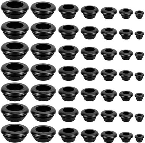 TYBYBB 70 Stück Kabeldurchführung WasserdichtGummitülle 7 Größen Gummitülle-set Schwarz Durchgangstüllen für Kabel Durchgangstüllen Kabeltüllen Gummistopfen (5/6/7/8/10/12/14 MM)