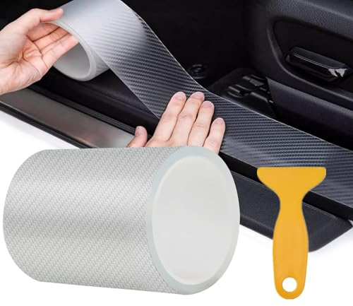 FLZONHUT Film Adhésif Transparent,10 cm x 3M,Carbone Adhésif pour Voiture avec 1 Grattoir en Plastique,Film pour Voitures Protection Seuil Porte de Voiture pour Voiture Vélo Moto