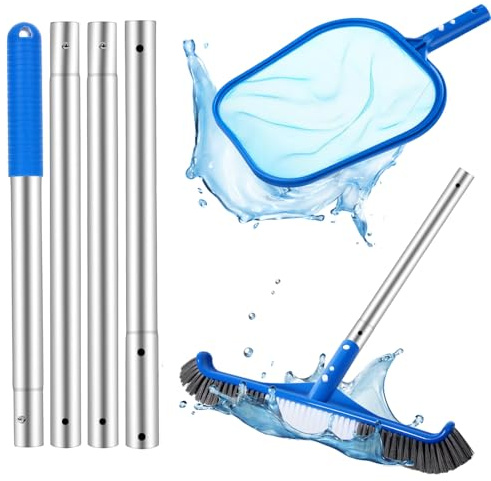 Swimming Pool Cleaning Kit, 150CM Hot Tub Skimmer Net Fine Mesh Pool Brush with 47 Aluminum Pole for Home Garden Pond Spa (Pool Brush+Net)