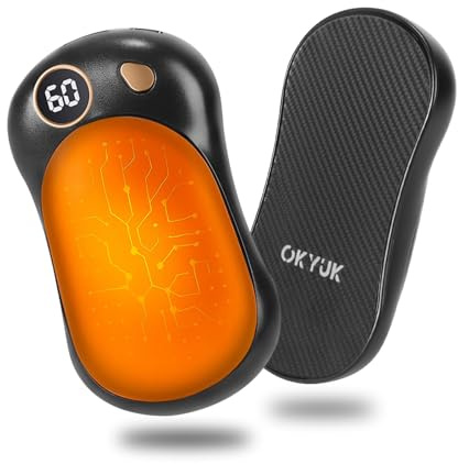 OKYUK Lot de 2 Chauffe-Mains magnétiques électriques Rechargeables avec capacité de Batterie de 5000 mAh et 3 Niveaux, Peut être utilisé comme Banque d'alimentation, Parfait pour Le Camping et Les
