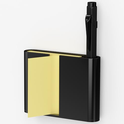 Acrylic Sticky Note Dispenser, Magnetic Sticky Note Holder, 3 x 3 Inch Sticky Note Pen Organizer for Office Home Classroom, Black