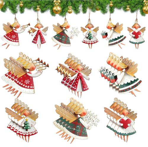 24 Pezzi Decorazioni Albero di Natale Angelo, Addobbi Albero di Natale Legno, Angioletti per albero di natale, Decorazioni AlberO di NatalE, Calendario dell'Avvento Targhe in Legno