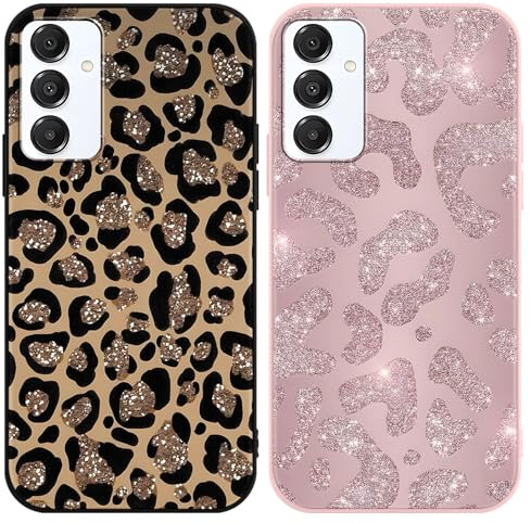 Yirlbey 2 Pièces Coque pour Samsung Galaxy A16 5G 6,7, Étui Souple TPU Aesthetic Motif Dessin Durable Fine Silicone Housse de Antichoc Anti-Rayures Protection Cover pour Femme Fille, Léopard