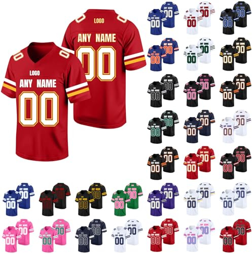 Custom American Football Jersey with Your Name Number Logo Team, Personalised American Football Clothing for Men Women Adult Youth, Breathable Mesh Short Sleeves Football Jersey