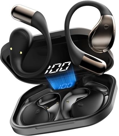 Écouteurs Bluetooth sans Fil, Bluetooth V6.0 Casque HiFi Stéréo avec ENC Mic, 40H Autonomie Ecouteurs Open-Ear, IP7 Étanche Casque Sport avec Crochet d'oreille pour Fitness/Musique/Appels, Noir