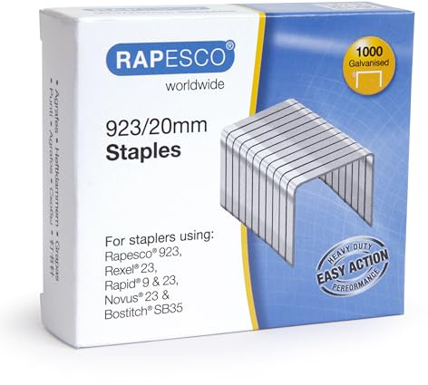Rapesco 1241 Kraftig Galvaniserad Fintrådsklammer 923/20 mm, Låda med 1000