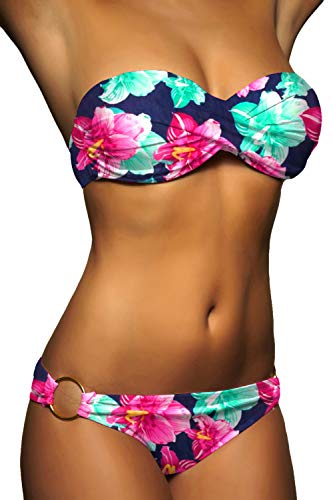 ALZORA Twist Push Up Bandeau Bikini costume da bagno femminile Pushup molti colori e taglie Rot - Weiss kariert