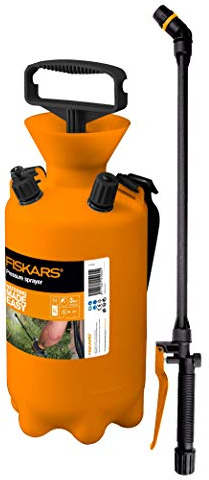 Fiskars Pulvérisateur à Pression, pour les Traitements des plantes à base d'eau, Pulvérisation réglable, Soupape de sécurité pour la stabilité de la pression, 5 l, Noir/Orange, 1025934
