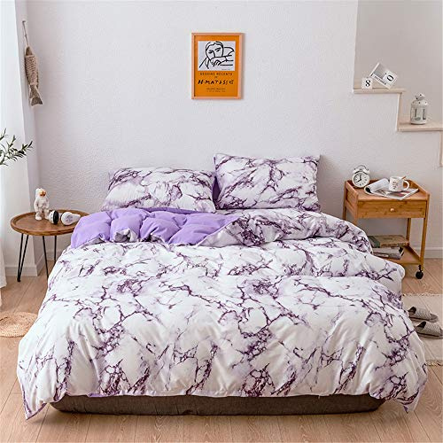 Treer Juego de Ropa de Cama 150/160cm/200X200cm Patrón de Roca Novedad Funda de Almohada 3 Piezas, Cama Matrimonial Confortable para Cama Funda de edredón King (Cama 150/160cm,Mármol - Morado)