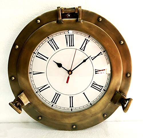 Orologio da parete nautico in ottone marino antico da 12 pollici