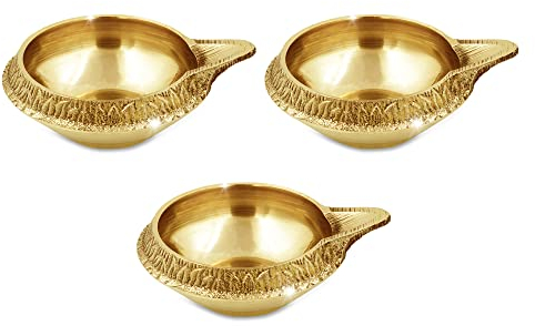 Shubhkart Indian Brass/Metal Oil lamp Diya/Tealight Holder for Indian Festival Diwali Decoration, Puja, Pooja, Aarti Deepam