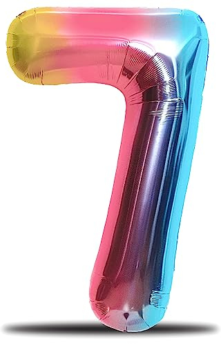 envami® Luftballon Geburtstag XXL Regenbogen Rainbow - Riesen Folienballon in 40 - 101cm Geburtstagsdeko - Ballon Zahl Deko zum Geburtstag - fliegt mit Helium (Zahl 7)