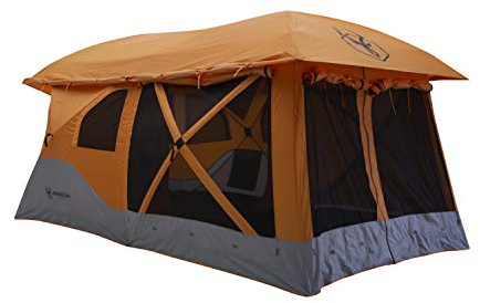 Gazelle T4 Plus Extra Large 4 to 8 Person Portable Pop Up Outdoor Shelter Camping Hub Tent with Rain Fly & Extended Screened in Sun Room, Orange