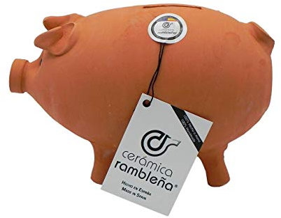 CERÁMICA RAMBLEÑA | Hucha Cerdito de Barro Rojo Tradicional | Hucha Infantil | 100% Hecho a Mano | 18x11.5x14 cm