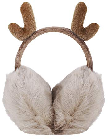 FakeFace Ohrenwärmer für Damen Mädchen Verstellbar Warme Ohrenschützer Plüsch Ohrwärmer Ear Muffs Winterzubehör Outdoor Ohrenmuscheln für Frauen (Elch-Braun)