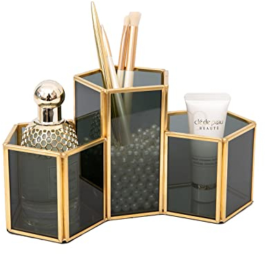SLHEQING Makeup organizers Glas Kosmetik Organizer Pinselhalter Schwarz, Pinsel aufbewahrung für Pinsel, Eyeliner, Stift, Lippenstift und mehr