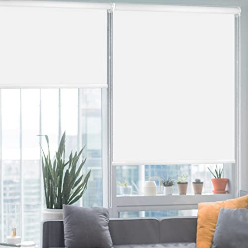HIDODO Thermal Roller Window Blinds, Blackout Roller Blinds for Windows, Waterproof Fabric Blinds UV Protection Fit Bedroom, Living Room, Bathroom, Kitchen and Doors, 61 x 183 cm, White