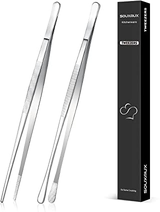 2 Stück 25.5cm-Kochpinzette Zangen Präzision Gezackte Spitzen, Edelstahl Professionelle Kochpinzette Küchenwerkzeuge zum Grillen, Beschichten und Servieren (Silber)