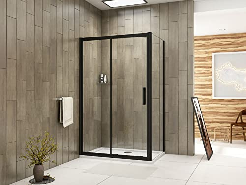 Biubiubath 1100mm Black Frame Sliding Shower Enclosure Door Cubicle 900mm SidePanel Nano Glass