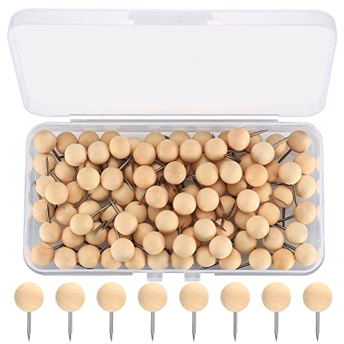 130 STK Natur Holz Pinnnadeln, Pinwandnadel, Pinnadeln Rundkopf für Korktafel, Schwarzes Brett, Karte, Wand, Korkplatte, Landkarte, Kalender, Fotos (runden)