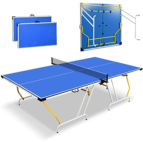 SereneLife Tischtennisplatte, Tischtennis Indoor & Outdoor, Ping Pong Tisch Klappbar, Table Tennis inkl. Netz, Clip Set & Pfosten, Robust mit PVC Beschichtung, Leicht zu transportieren, 274x152x76cm